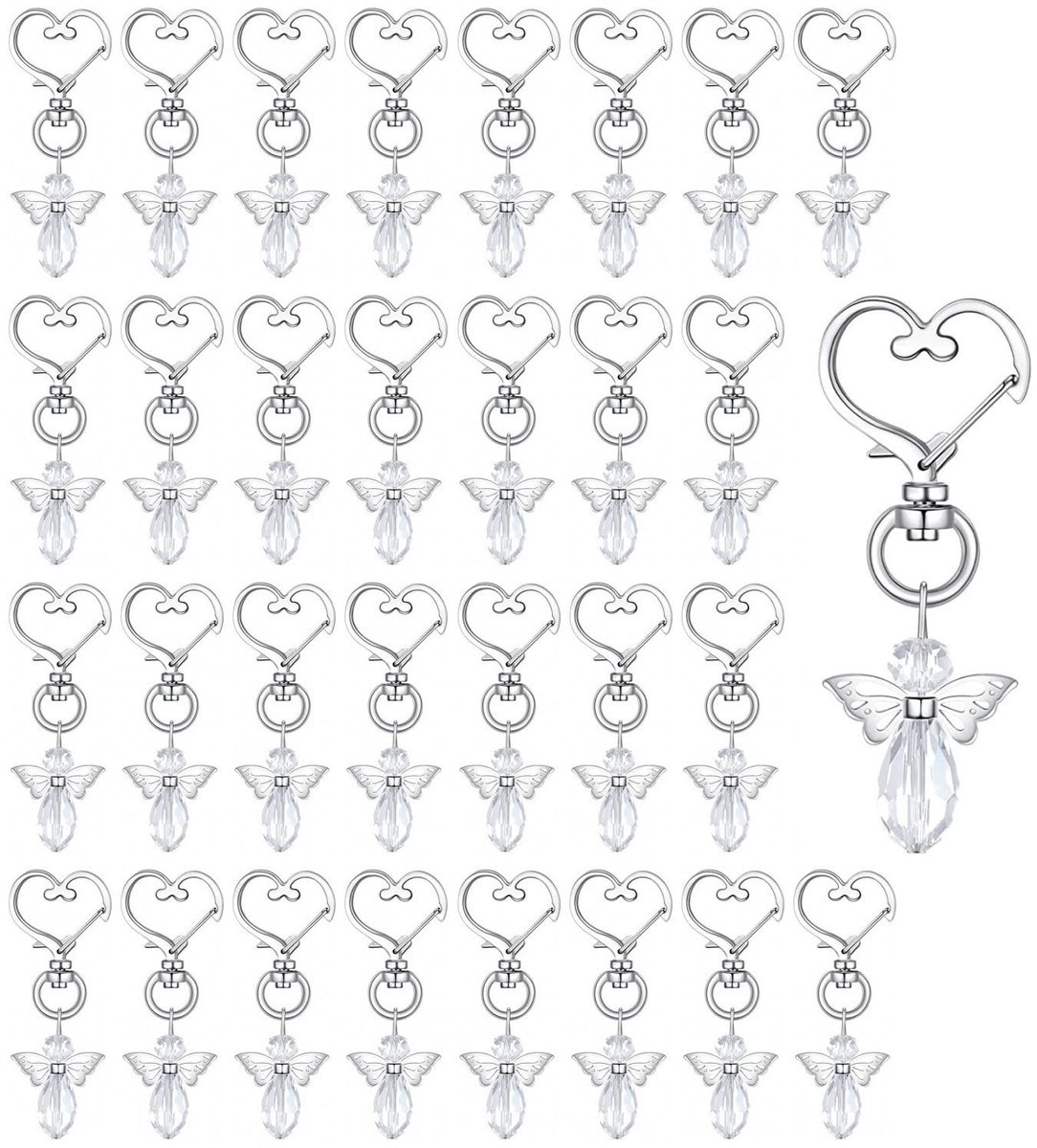 Dailygoods - Engel sleutelhanger - Kristallen sleutelhangers - Multifunctioneel - 30 stuks - Baby shower en doop geschenken - Geschikt voor alle geleg...