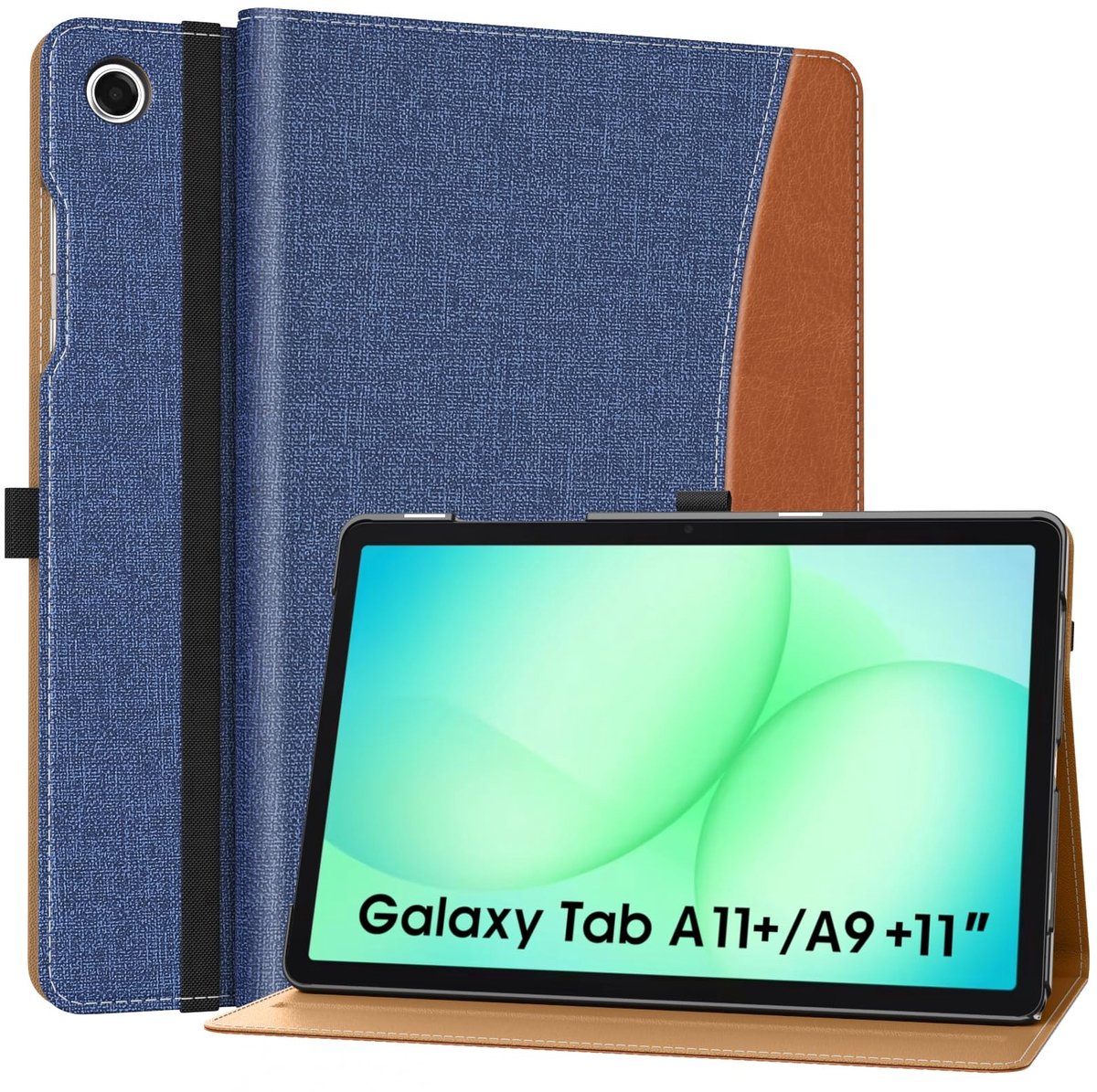 Dailygoods - Tablet Hoes - Samsung Galaxy Tab A9 Plus - Multi-Angle Folio Stand - Denim Blue & Brown - Beschermende Hoes - Geschikt voor 11 inch