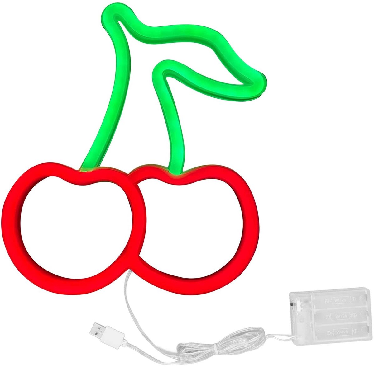 Dailygoods- Neonbord Kers - Decoratief Muurfruitlicht - LED Nachtlampje - USB Aangedreven - 23 x 19 cm - Tuimelschakelaar - Decoratielamp