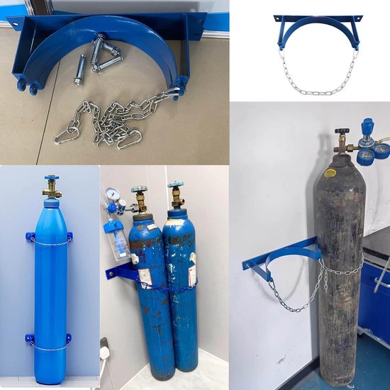 Cilinderhouder Set - Wandbeugels - Veilige Opslag - Verstelbare Keten - 40L Cilinders - Blauw — afbeelding 2