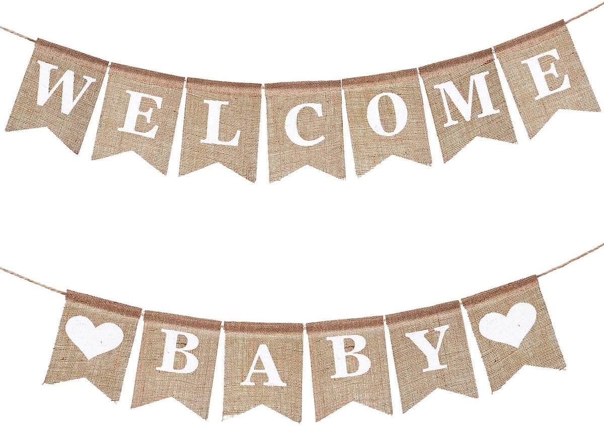 Dailygoods- Jute Banner Welkom Baby - Babyshower Decoraties - Geslachtsonthulling - Verstelbare Banners - Duurzaam Materiaal - Universeel Ontwerp - Feestbanner