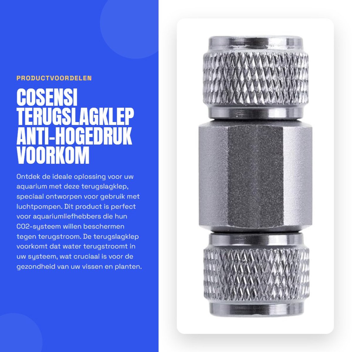 Dailygoods- Terugslagklep 1-weg met anti-lekkage - Terugslagklep CO2 - Terugslagventiel - Aluminiumlegering - 4 mm slangregelaar - Schokbestendig ontwerp - Aquariumaccessoires