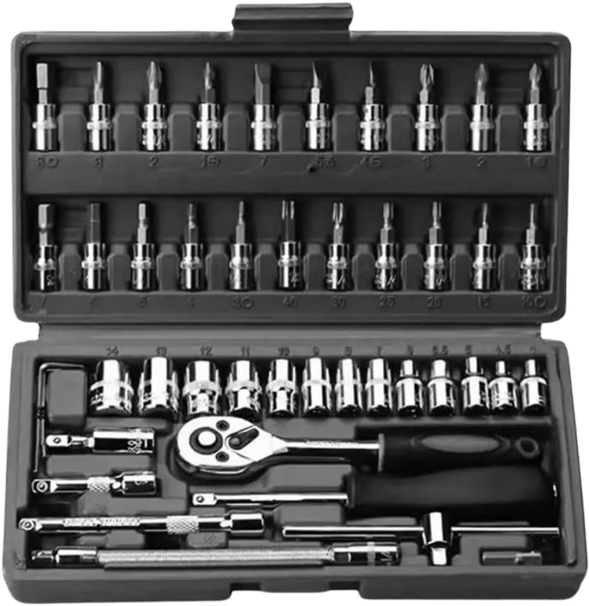 Combinatiegereedschap Set - Dopsleutelset - Auto Reparatie - 46 Delige Set - Compacte Koffer - Zilver