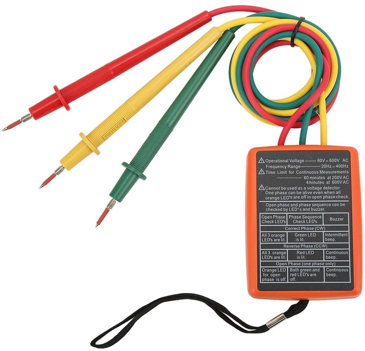 Driefase Tester - Rotatie Meter - Elektriciteit Testen - Snelle Meting - AC 60-600V - Grijs