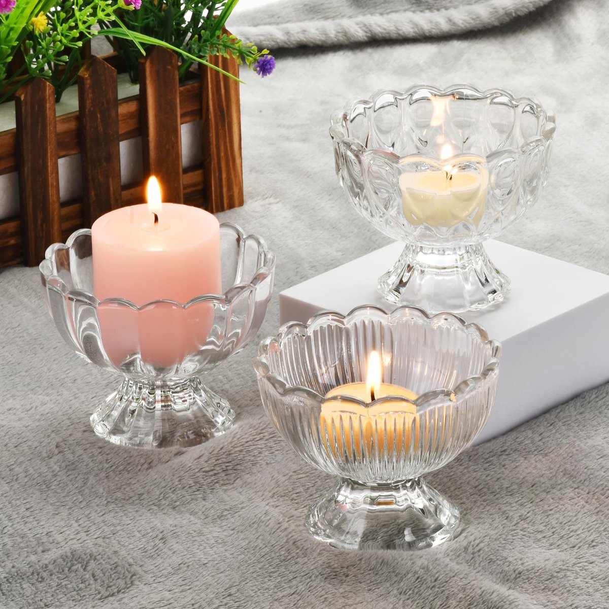 Dailygoods- Kaarsenhouders Set van 6 - Transparante Glazen Votivkaarsenhouders - Kaarsenstandaard voor Theelichten/Stompkaarsen - Tafeldecoratie - Hoogwaardig Glas - Veelzijdig Gebruik - Votiefkaarsen