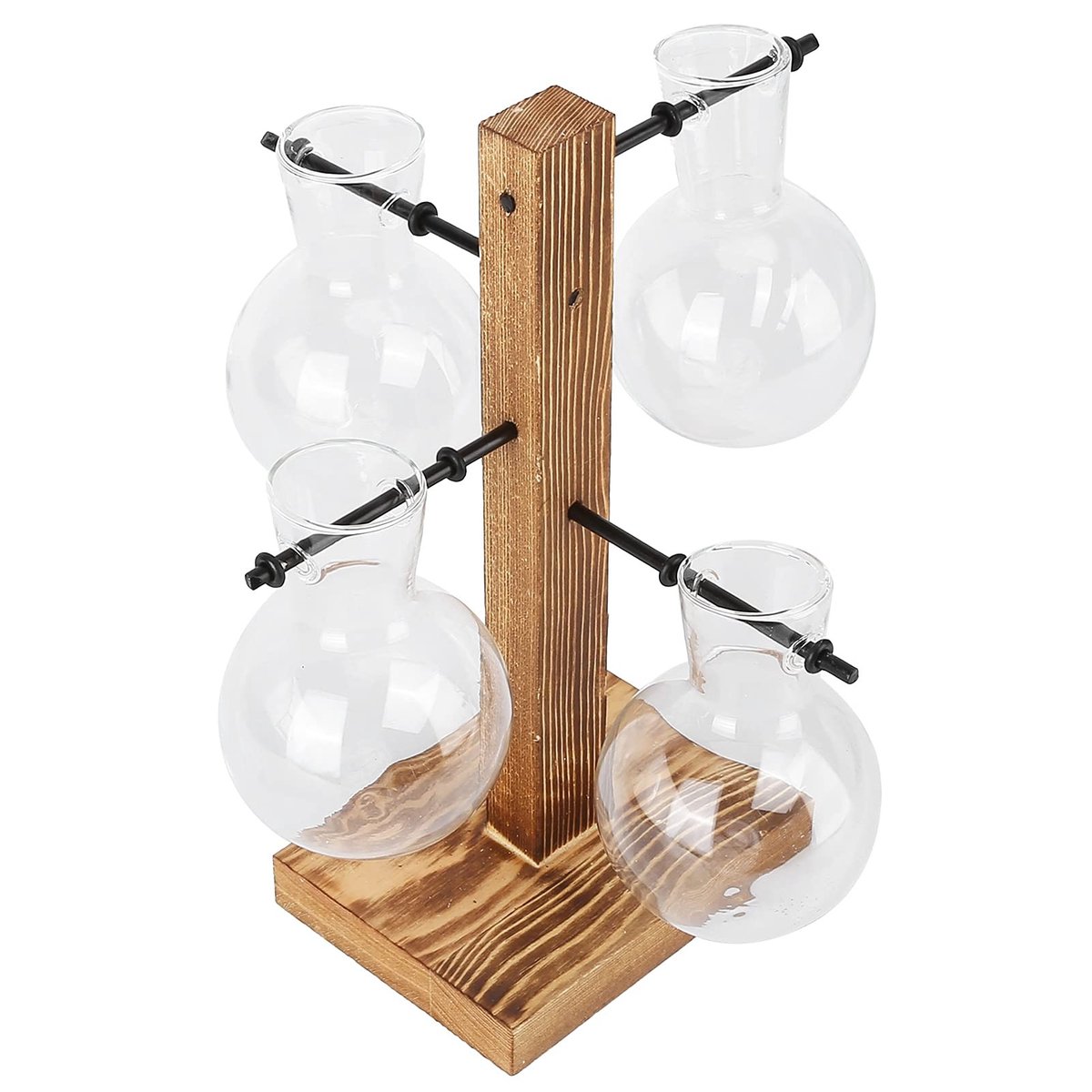 Dailygoods- Bloemenvaas Retro - Glazen Vaas - Houten Standaard - Hydrocultuur Display - Ondersteuning voor Planten - Eenvoudig Onderhoud - Plantenbak