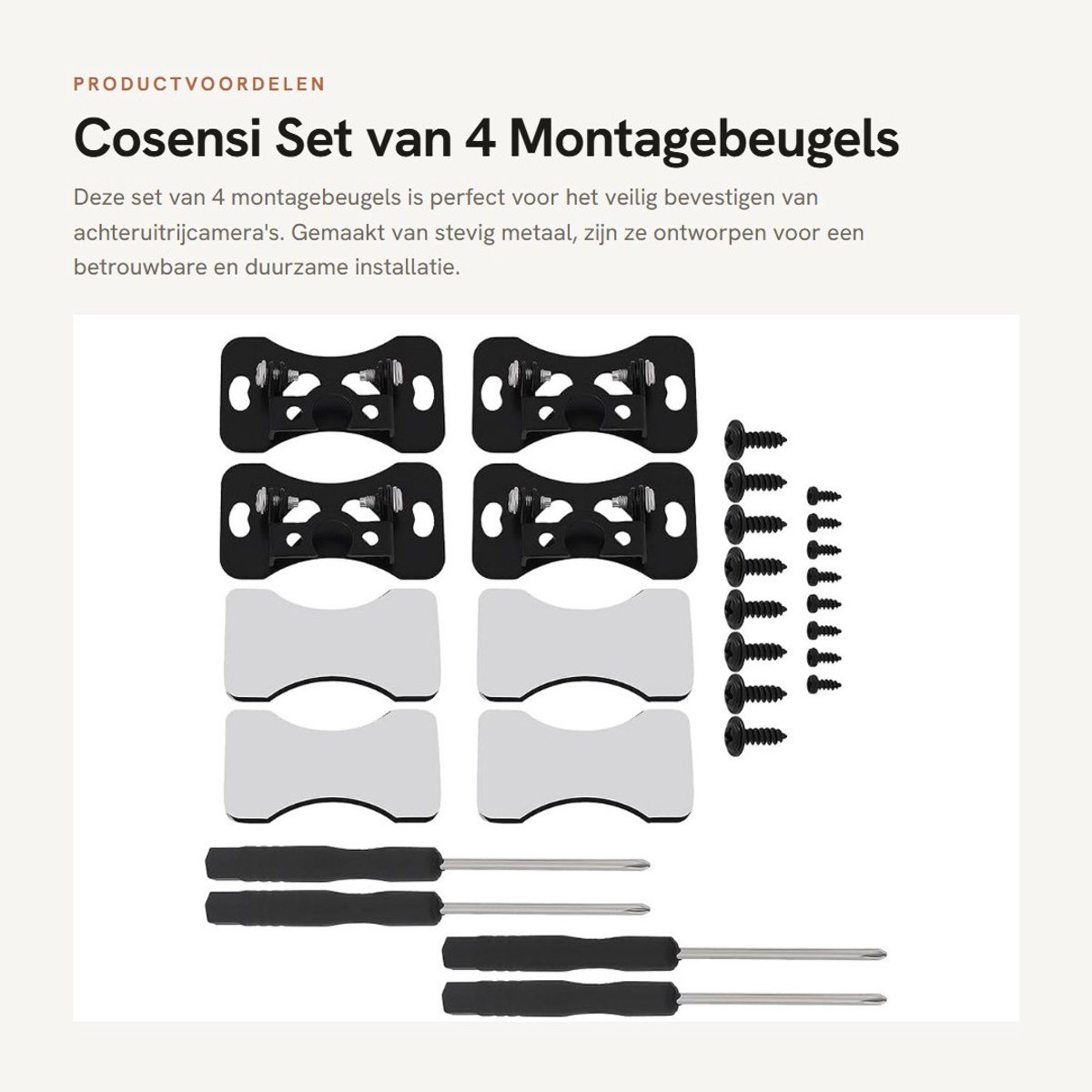 Dailygoods- Achteruitrijcamera Montagebeugel - 4x Beugels - Schroefgaten 0,51 Inch - Zwart Metaal - Eenvoudige Installatie - Geschikt voor Dashcam - Camera Beugel
