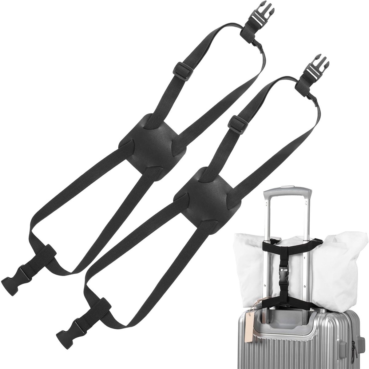 Dailygoods- Kofferriemen 2 Stuks - Verstelbare Elastische Riem - Bagageriem voor Tassen - Kofferaccessoires - Kofferband - Zwart