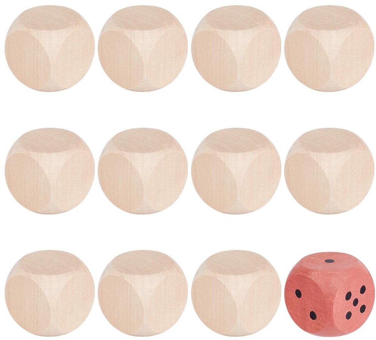 Dailygoods- Houten Dobbelstenen 12 Stuks - Grote Dubbelzijdige Blokken - Afgeronde Hoeken - Doe-Het-Zelf Graffiti - Creatieve Ambachtelijke Ervaring