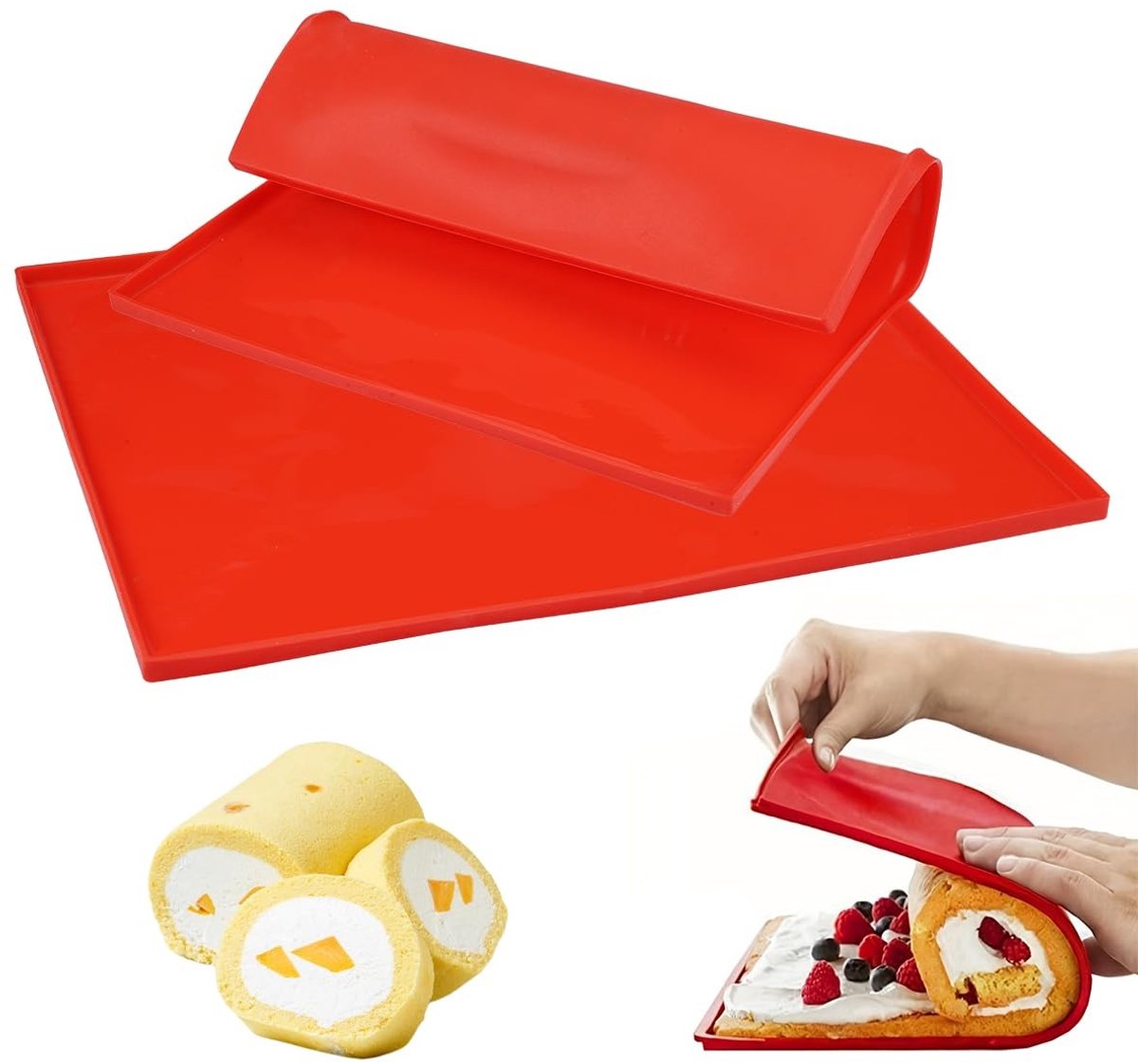 Dailygoods - 2 Stuks Swiss Roll Bakmat, 31 * 26cm Zwitserse Roll Cake Mat, Siliconen Bakmat met Rand, BPA-Vrij ZwitserseBakmat, Siliconen Bakplaten Mat Vellen, Antiaanbaklaag Deegmat Voor Koken, Bakken