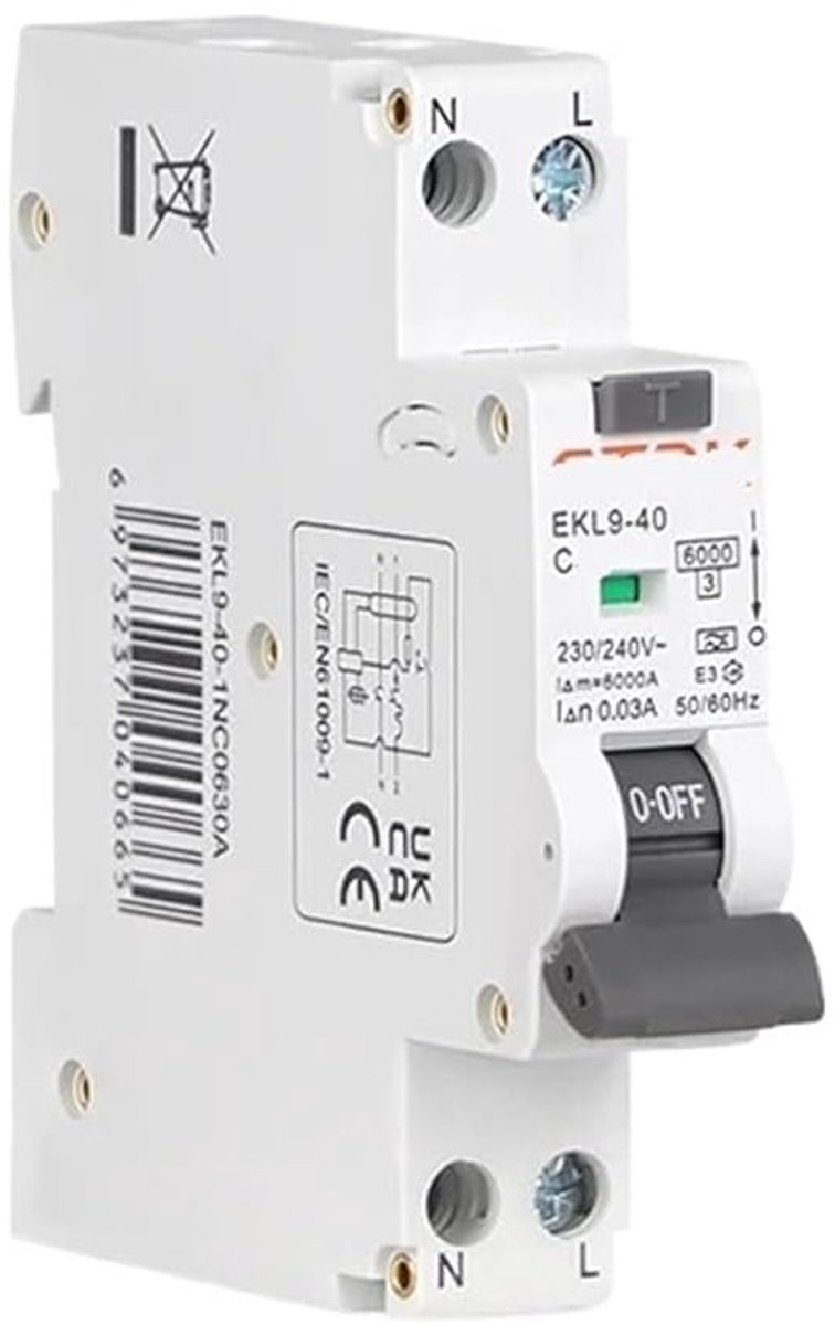 Aardlekautomaat - Stroomonderbreker - Elektrische Beveiliging - Magneto-hydraulisch - 6KA 30mA - Grijs