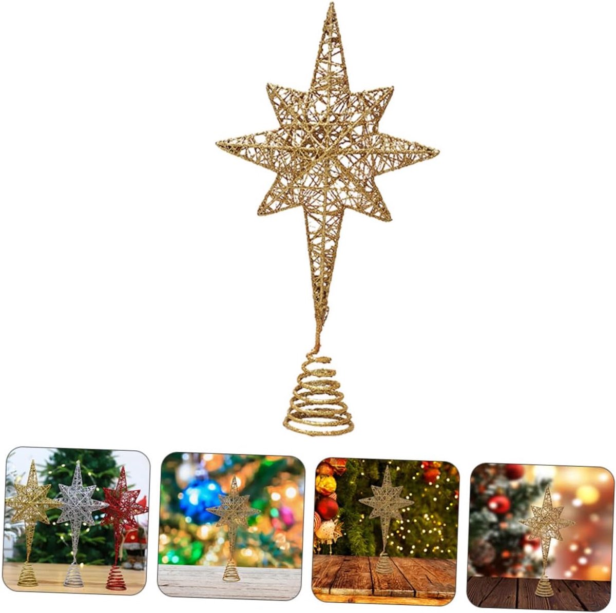 Kerstboom Ster - Boomversiering Top - Kerstdecoratie - Gemaakt van ijzer - 37x20x6cm - Goud – foto 5
