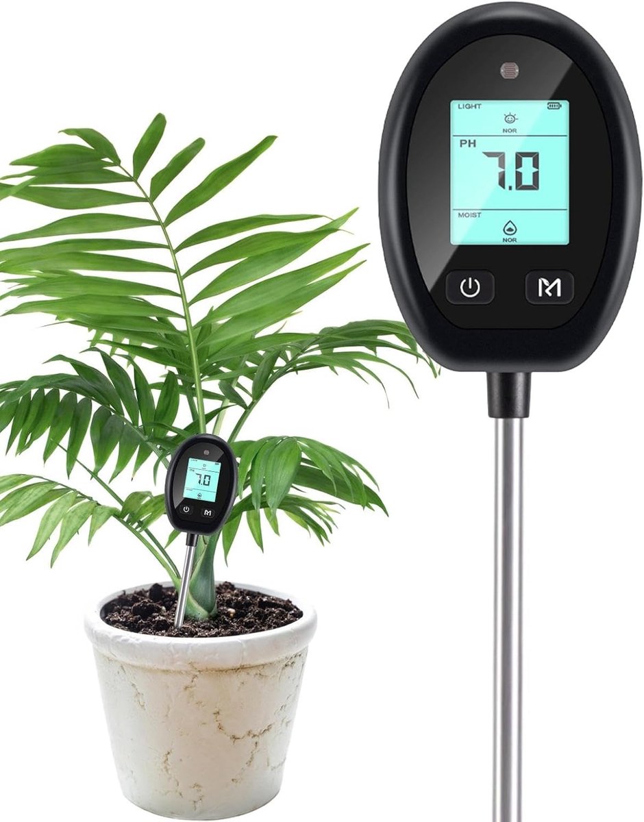 Bodemtester Planten - Bodem Analyse - Plantengroei Optimaliseren - 6-in-1 Functies - 33 x 7 x 5 cm - Grijs