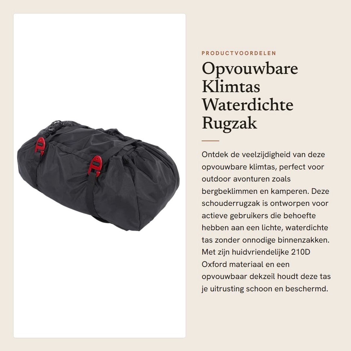 Dailygoods- Klimtas Opvouwbaar - Waterdicht - Lichtgewicht - Grote Capaciteit - Huidvriendelijk Materiaal - Voor Outdoor/Kamperen - Rugzak