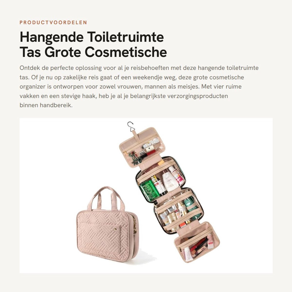 Dailygoods- Toilettas Dames - Waterdichte Organizer - Hangende Toilettas met Haak - 4 Compartimenten - Draagbare Make-up Tas - Functioneel Ontwerp
