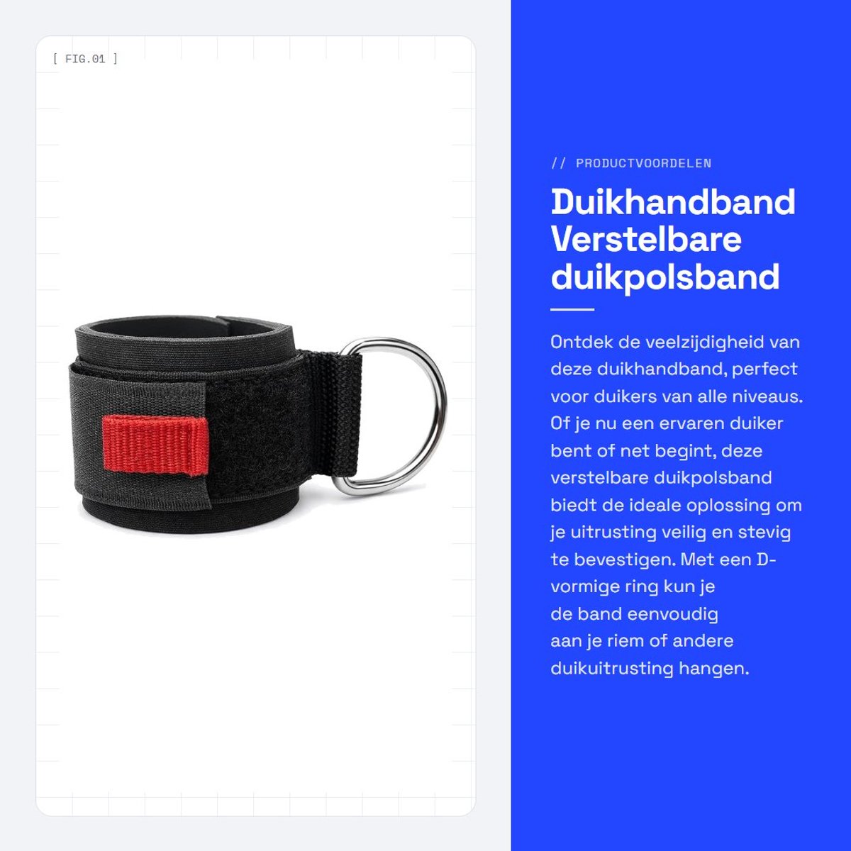 Dailygoods- Duikhandband Verstelbare Bevestigingstape - D-vormige Ring - Duikuitrusting - Veilig Bevestigd - 100% Productgarantie - Polsband