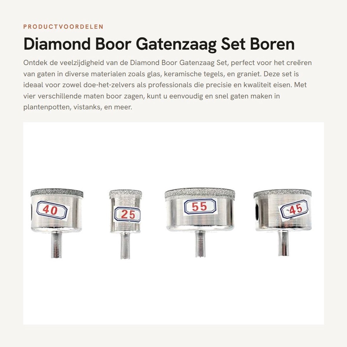 Dailygoods - Diamond Boor Gatenzaag Set - Boren Graniet - Voor Glas en Tegels - 4 Stks - Geschikt voor Keramisch en Porselein