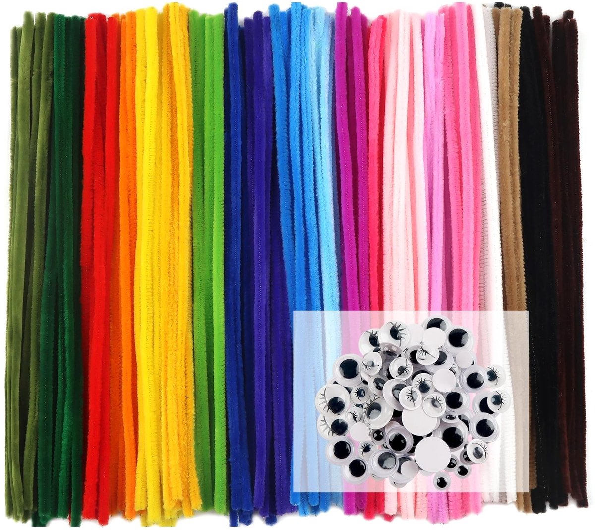 Dailygoods- Pijpenreinigers Set 200 Stuks - Wiebeloogjes 6/8/10/12mm - Chenilledraad 20 Kleuren - Buigpluche 30 cm - Creatief Knutselen