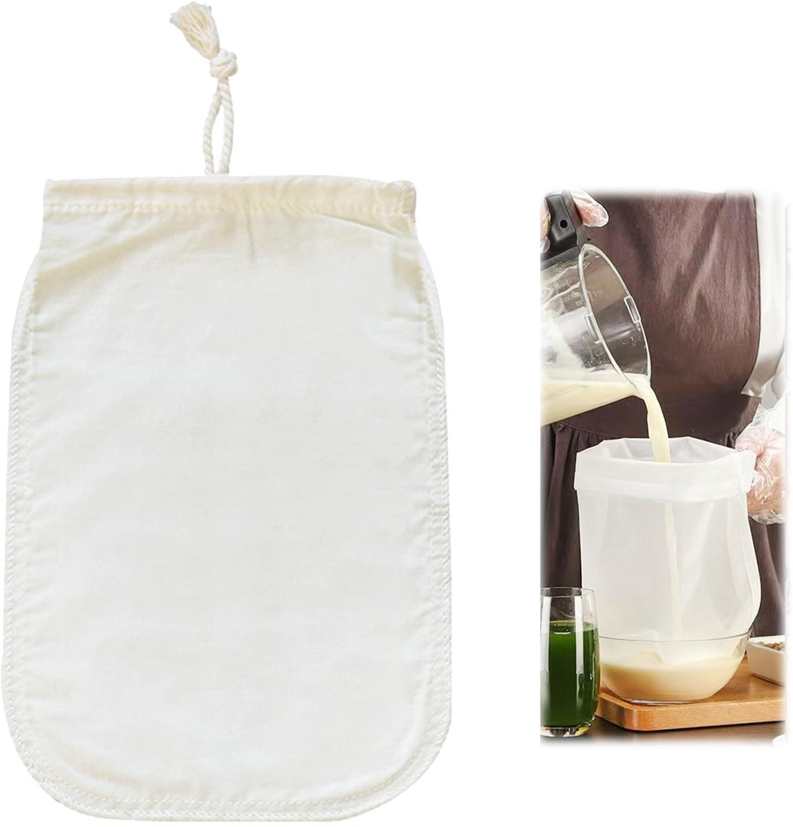 Dailygoods- Melkzak Herbruikbaar 30 cm - Plantaardige Melk - Biologische Hennep - Milieuvriendelijk - Duurzaam - Eenvoudig te Reinigen - Melkfilter