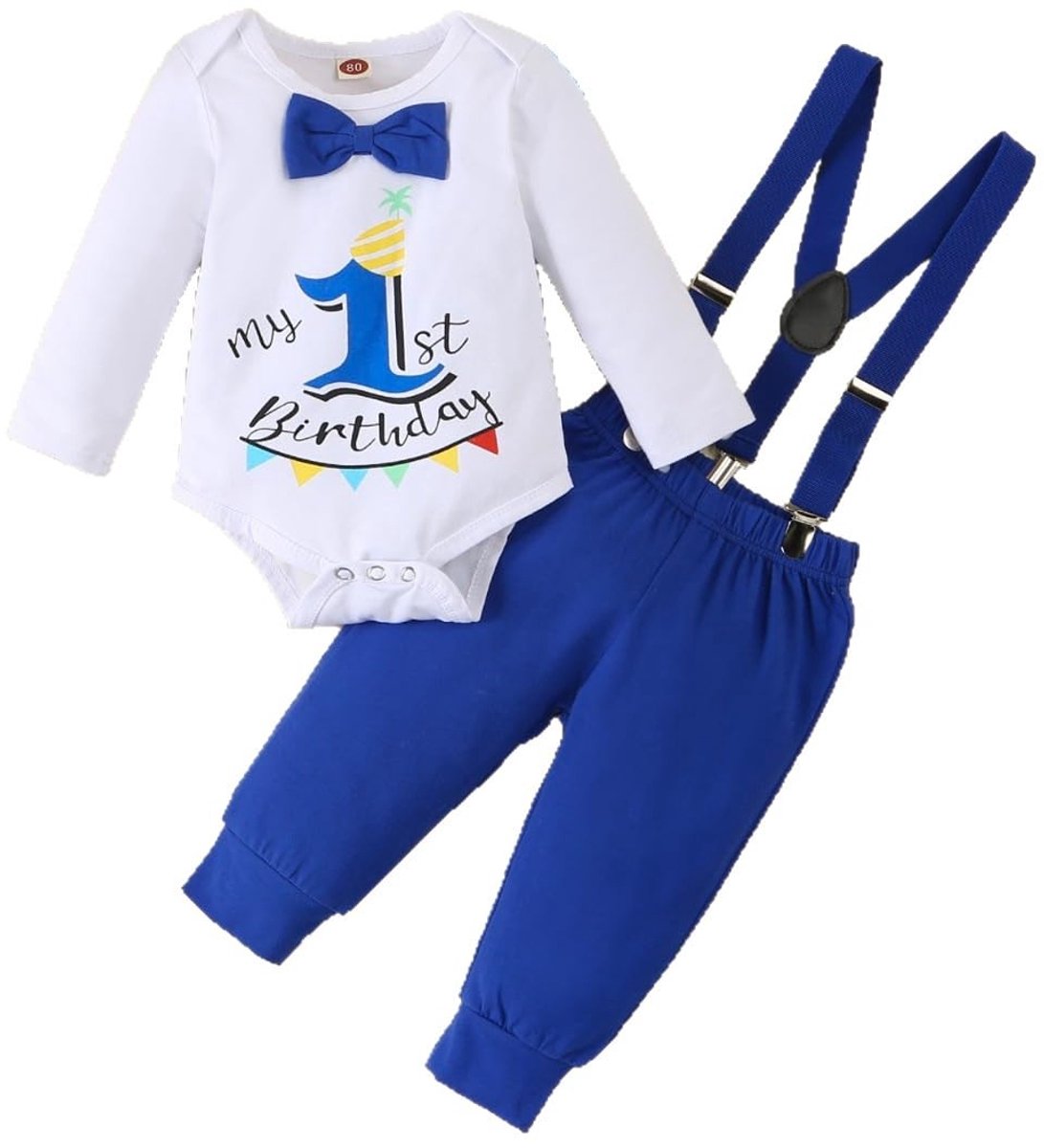 Dailygoods- Verjaardag Outfit Premium Katoen - Baby Jongens - Korte Mouw Romper - Cake Smash Kleding - Eerste Verjaardag Set - Comfortabel en Stijlvol - Babykleding
