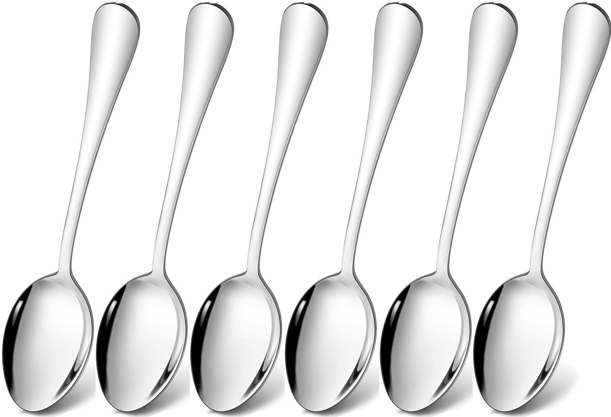 Dailygoods- Soeplepels Set van 6 - Roestvrij Staal - Eetlepels/Dinerlepels - Dessertlepels - Vaatwasmachinebestendig - 20,5 cm/46 g