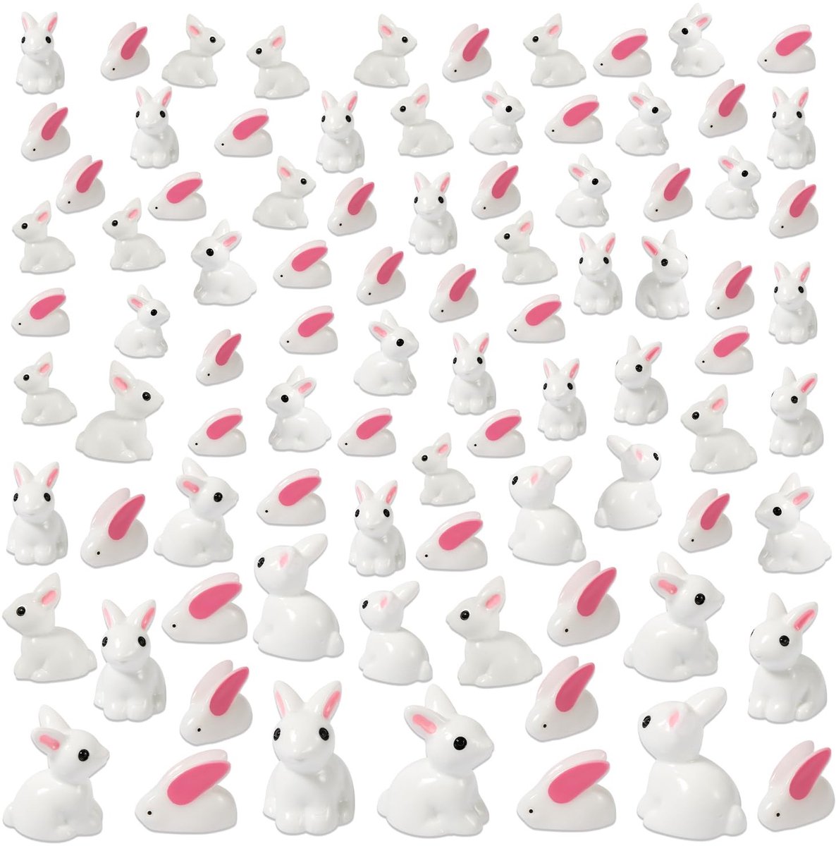 Dailygoods- Konijnenbeeldjes 64 Stuks - Miniatuur Figuren - Hars Dieren - Paashaas Decoraties - Tuin Landschap - Mini Maat 1,7-2 cm - Miniatuurfiguren