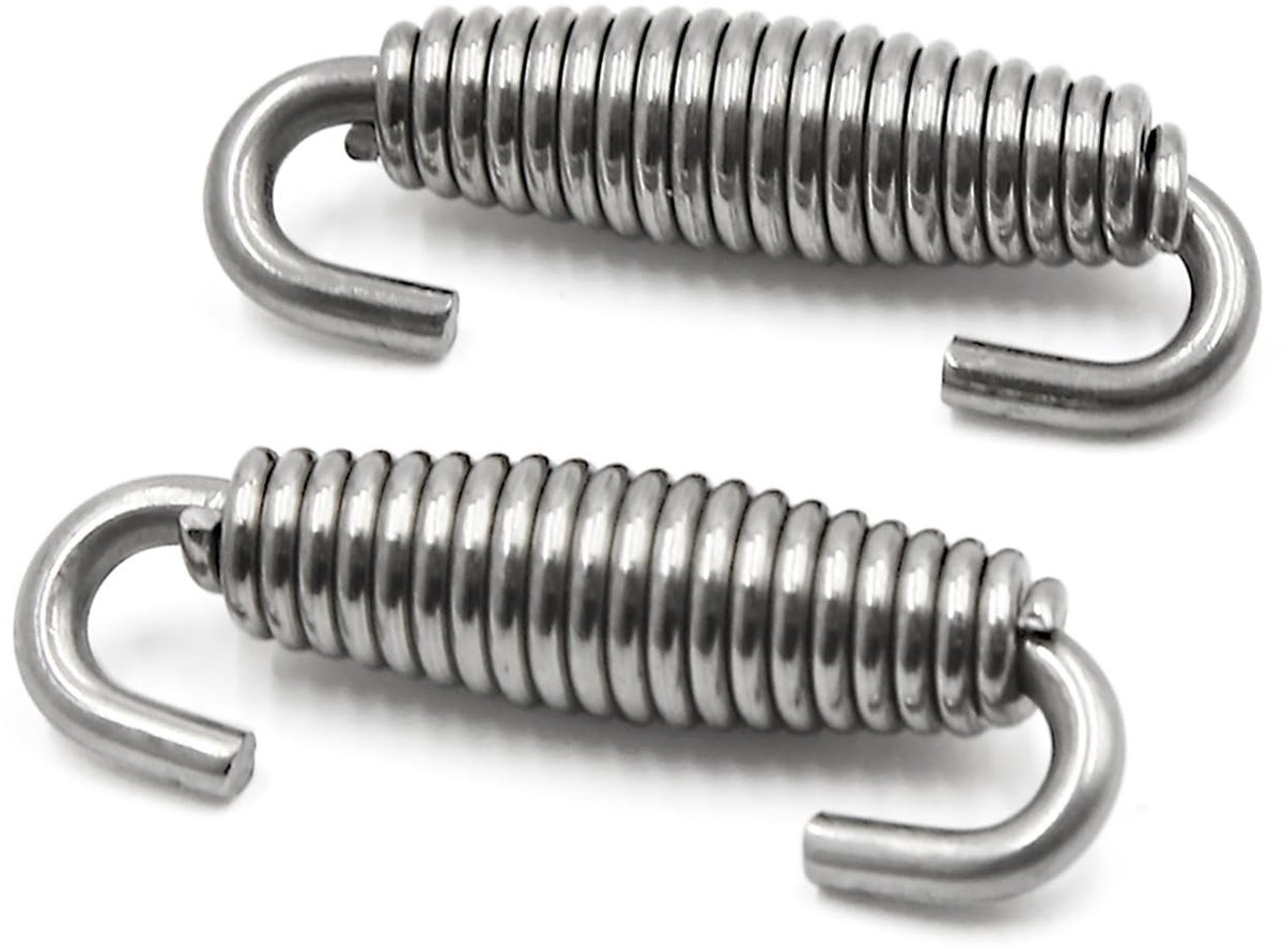 Dailygoods- Motoruitlaatveren Draaibaar - Roestvrij Staal - Zilverkleurig - Set van 2 Stuks - Duurzaam - Hoogwaardige Kwaliteit - Uitlaatveren