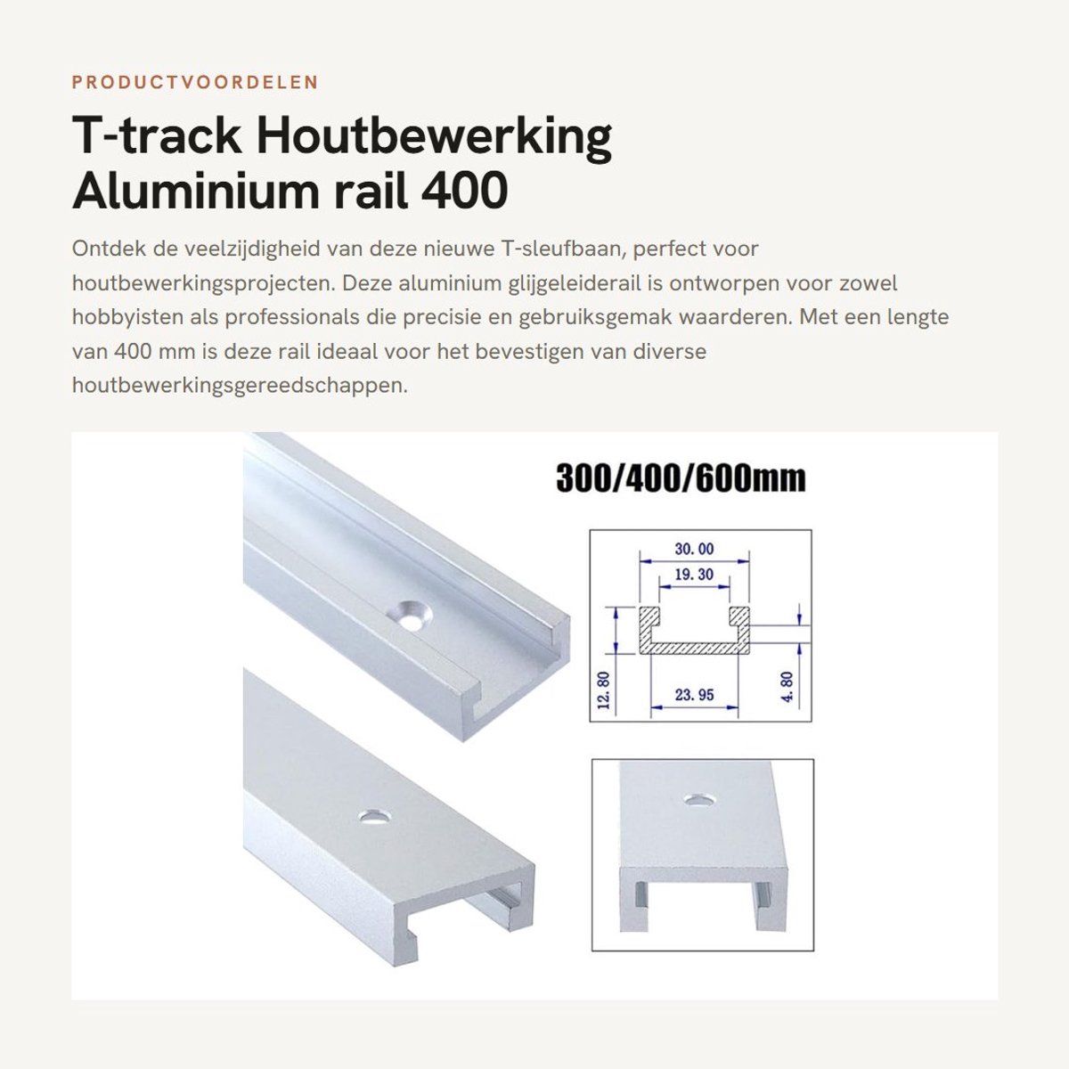 Dailygoods- T-sleufbaan 30 mm breed - Aluminiumlegering
