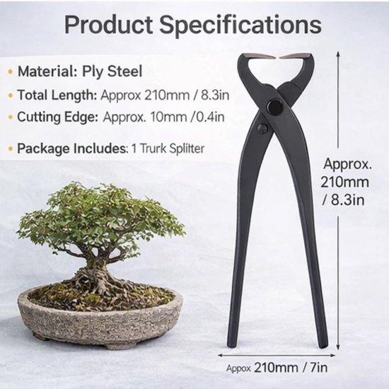 Dailygoods- Bonsai Gereedschap Professionele Stamsplitter - Handgesmede Taksnijder - Ergonomische Handgrepen - Compact en Lichtgewicht - Hoogwaardig Staal van Dailygoods — afbeelding 3