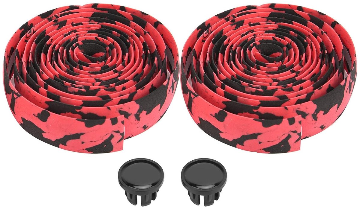 Fietsstuurlint Set - Zachte Handvatten - Comfortabel Fietsen - Schokabsorberend Spons - 2 Stuks - Zwart Rood