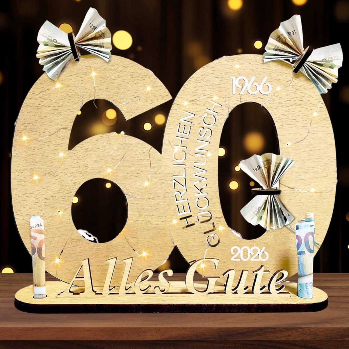 Dailygoods - Gastenboek met houten bordjes, decoratie voor 60e verjaardag, geldgeschenken verjaardag, houten bord, gastenboek verjaardag als gepersonaliseerd geschenk, geschikt voor mannen en vrouwen, verjaardag,