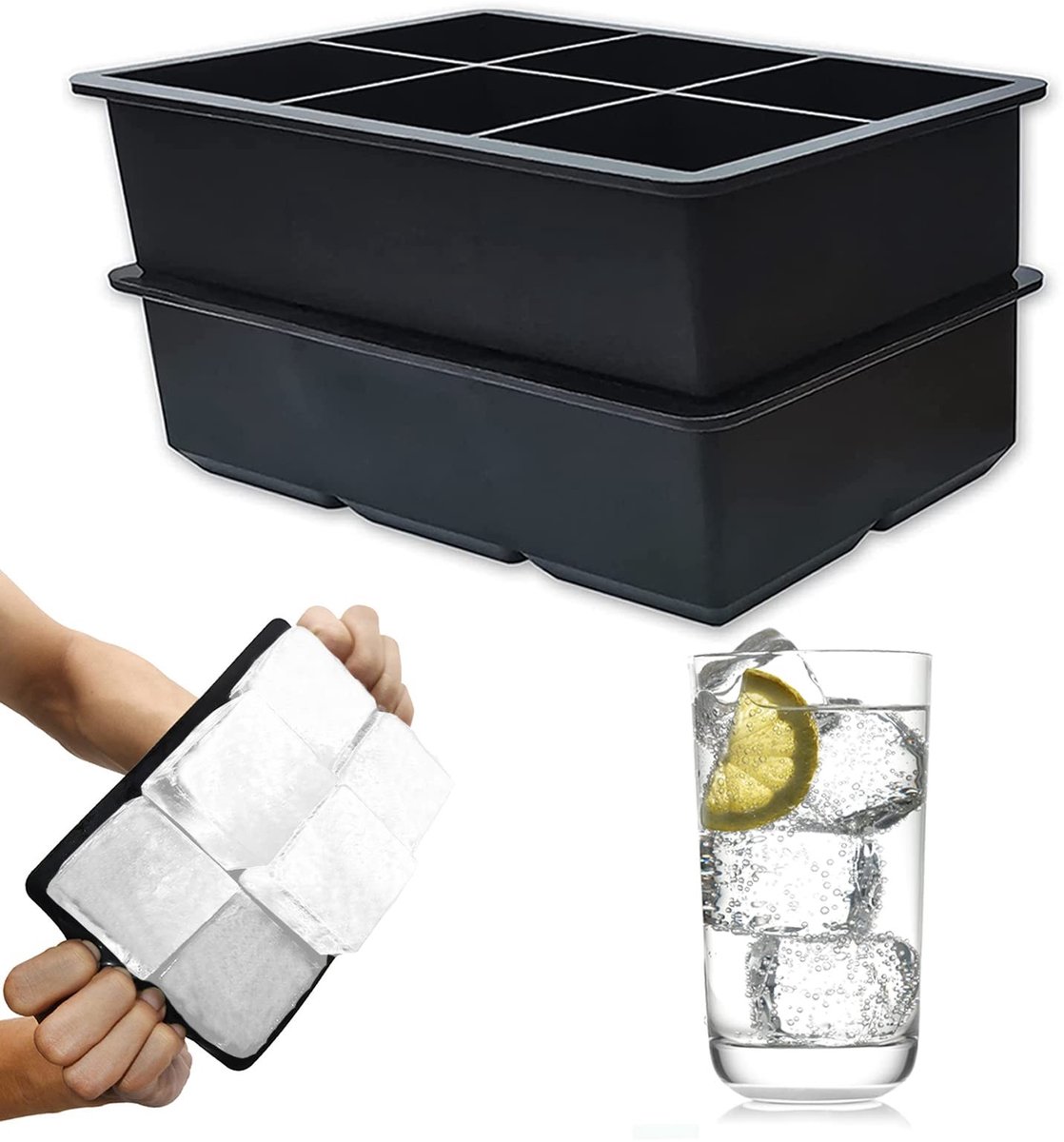 Dailygoods- IJsblokjesbak Groot - IJsblokjesvormen met Deksel - IJsblokjesvorm Siliconen - BPA-vrij - Flexibel - Voor Dranken en Fruitijsblokjes