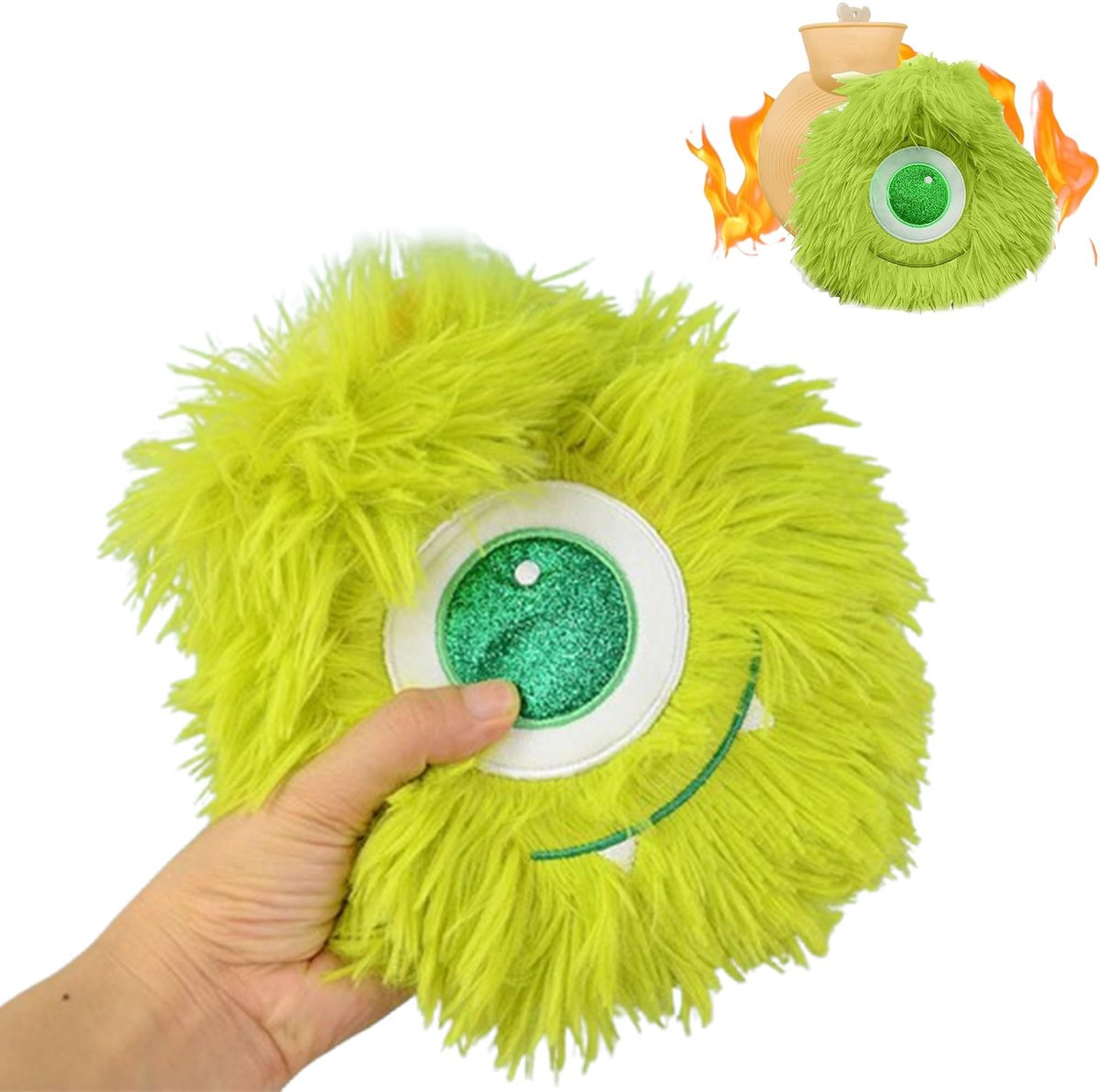 Dailygoods - Warmwaterkruik met overtrek 550 ml warmwaterkruik voor kinderen, zachte pluizen, warmtekruik, afneembare en wasbare warmwaterzak voor kinderen, baby, volwassenen, cadeau (groen)