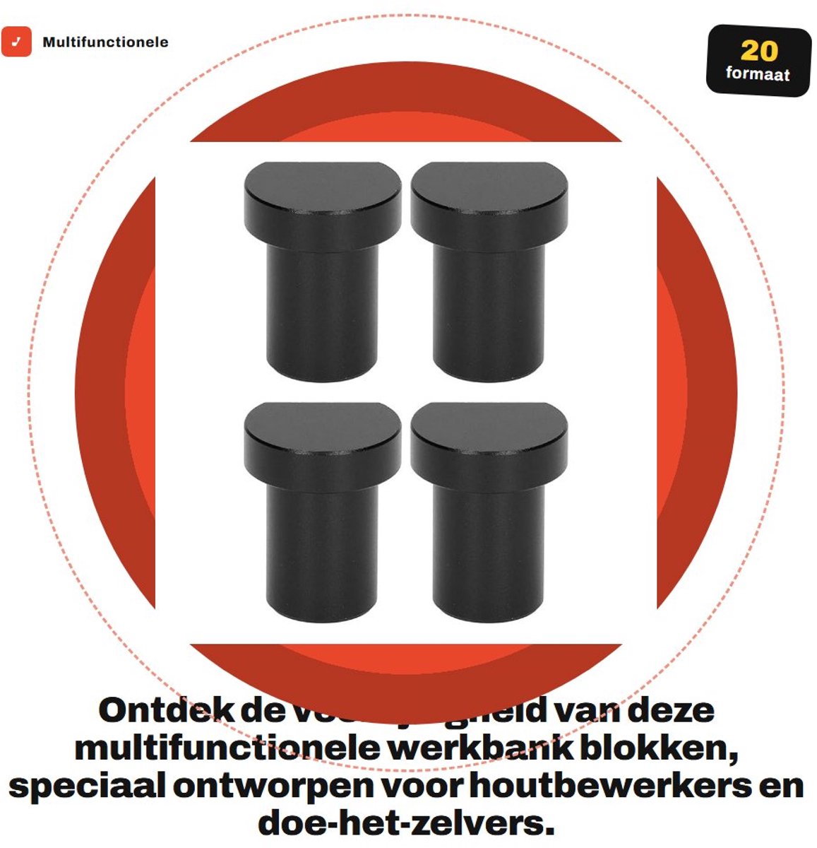 Dailygoods- Werkbank 4-delige Set - Aluminium/Houtbewerking - Bankremstops - Compact/Duurzaam - Diameter 20 mm - Geschikt voor Houten Planken