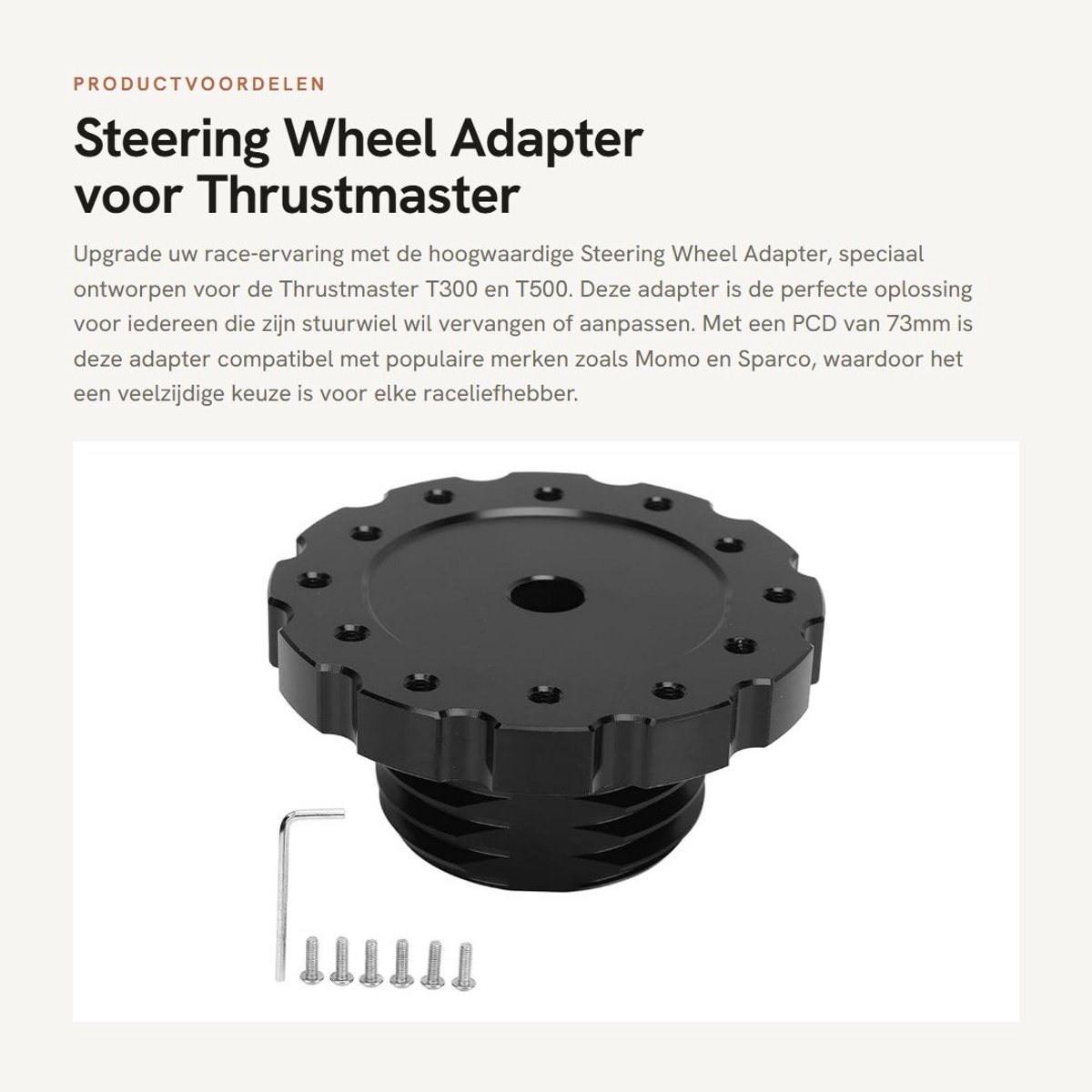 Dailygoods - Steering Wheel Adapter voor Thrustmaster T300 T500 - PCD 73mm - Zwart