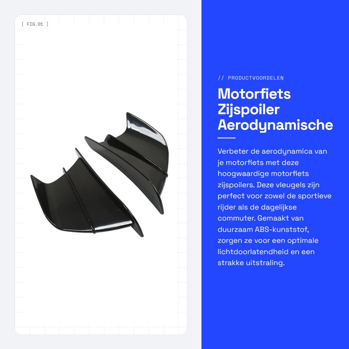 Dailygoods- Zijspoiler Aerodynamische Winglets - Motorfiets Spoilers - Vervanging voor Z900/Z1000 - ABS-kunststof - Set van 2 - Glanzend zwart - Motorfiets Vleugels