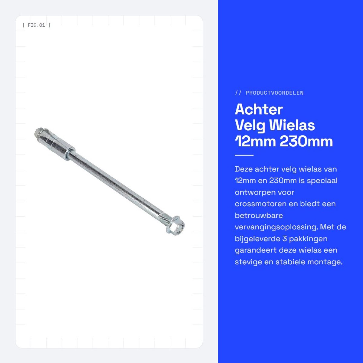 Dailygoods- Wielas 12mm 230mm - Achteras - Vervangingsonderdeel - Geschikt voor PIT PRO Trail - Verbeterde stabiliteit - Technische ondersteuning beschikbaar - As