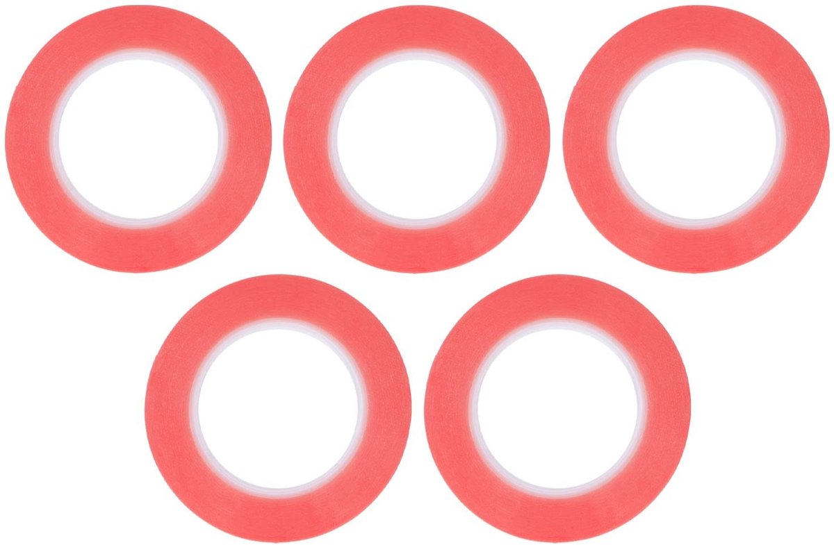 Dailygoods- Dubbelzijdige Tape Sterke Hechting - 5 Rollen - Rood - PET Materiaal - Waterafstotend - Voor Ambachten/Cadeaupapier - Plakband