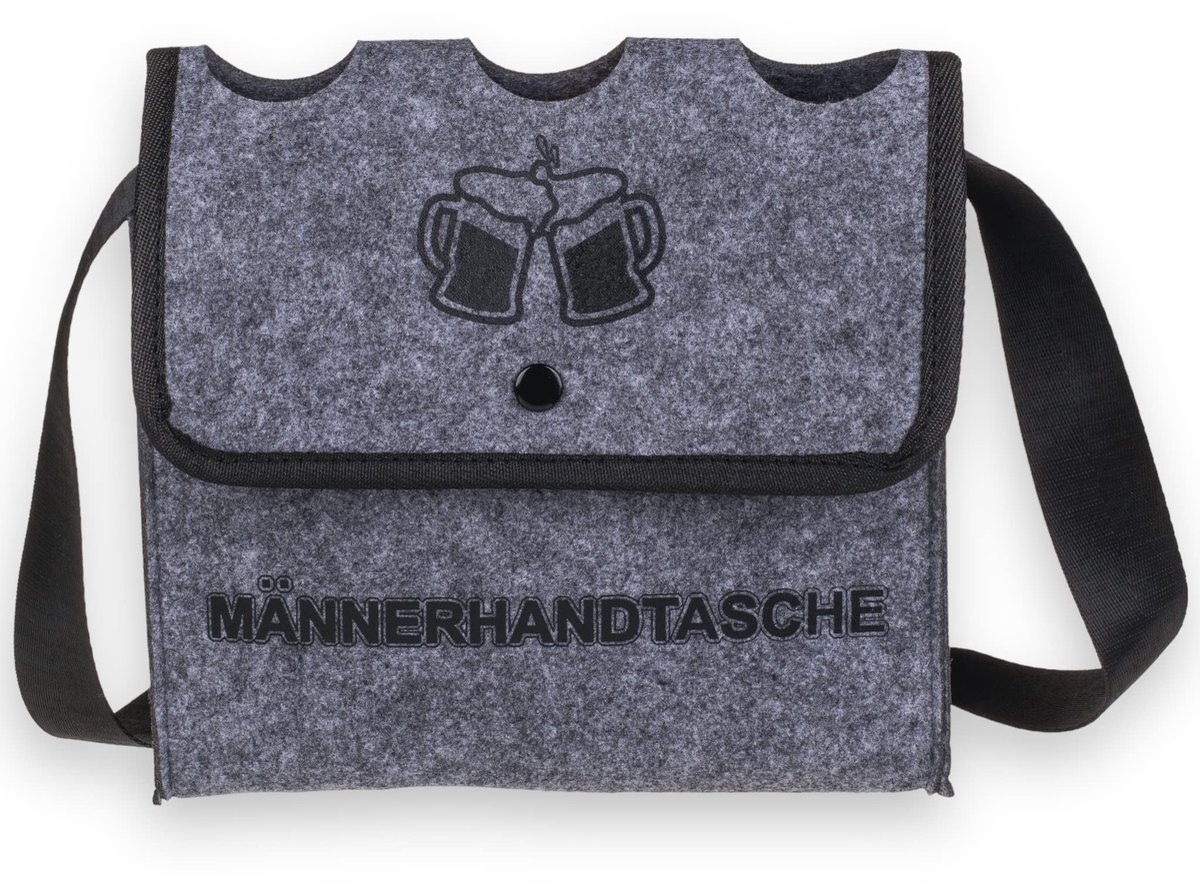 Dailygoods- Bierdrager Deluxe - stijlvolle schoudertas voor 3 flessen - flessentas voor 0,33 l/0,5 l - vilt - robuust & chic - afmetingen: ca. 21 x 28 cm