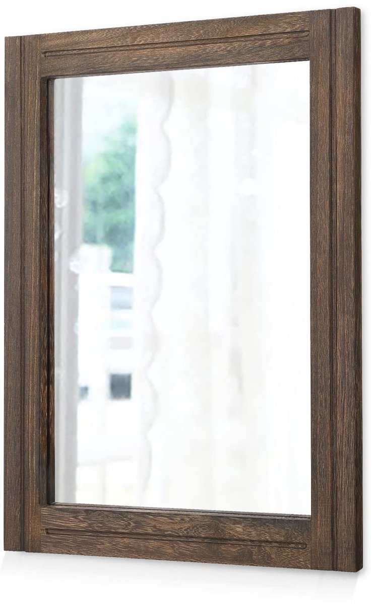 Dailygoods- Wandspiegel Rustiek - Rechthoekige Spiegel - Houten Spiegel - Wandspiegel met Touw - Wandmontage - Flexibel Ontwerp - Decoratiespiegel