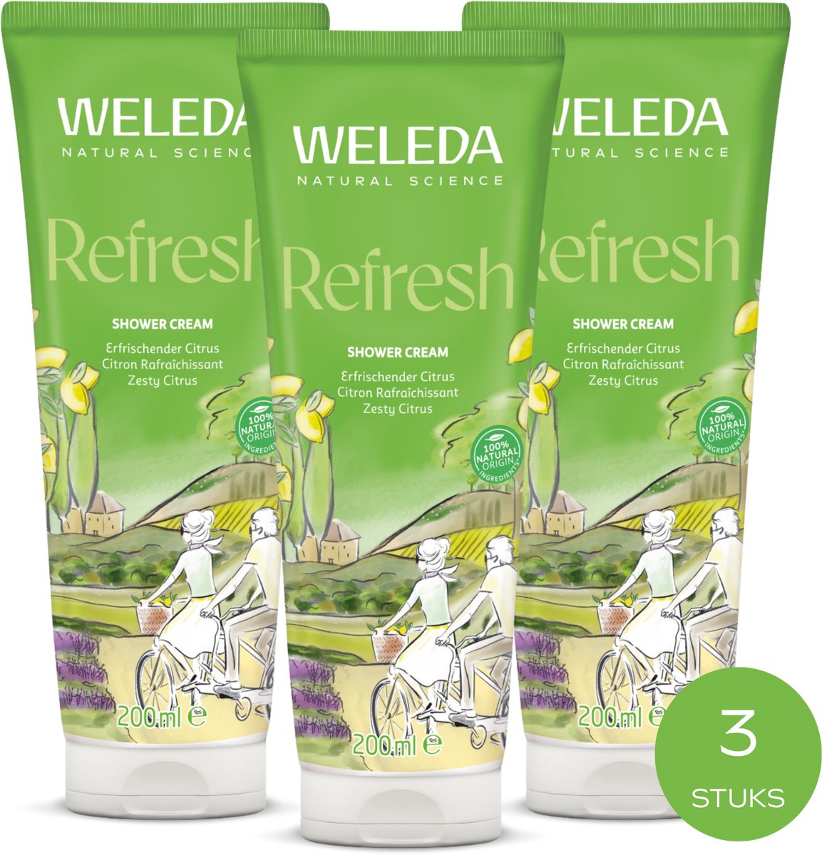 WELEDA Refresh Douchecrème - 3x 200ml - Voordeelverpakking - Frisse Geur Van Citrus & Litsea Cubeba - Activeert & Verfrist - Mild & Droogt Huid Niet Uit - 100% Natuurlijke Ingrediënten