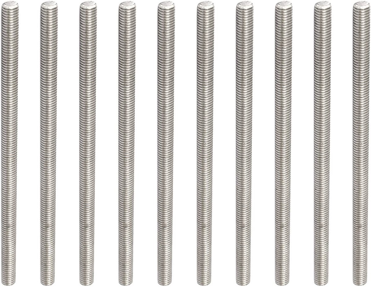 Dailygoods- Staafbouten 10 Stuks - Roestvrij Staal 304 - M5 x 100 mm - Volledige Schroefdraad - Buitendraad - Zilverkleurig - Schroef