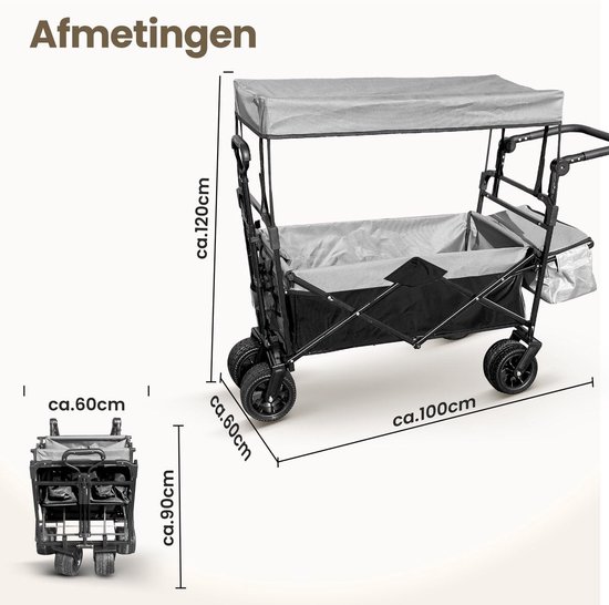Dailygoods- Bolderkar met Dak - Opvouwbare Bolderkar - Transportwagen - Sterk Stalen Frame - Grote All-Terrain Wielen - Verstelbare Trekstang van Dailygoods — afbeelding 5