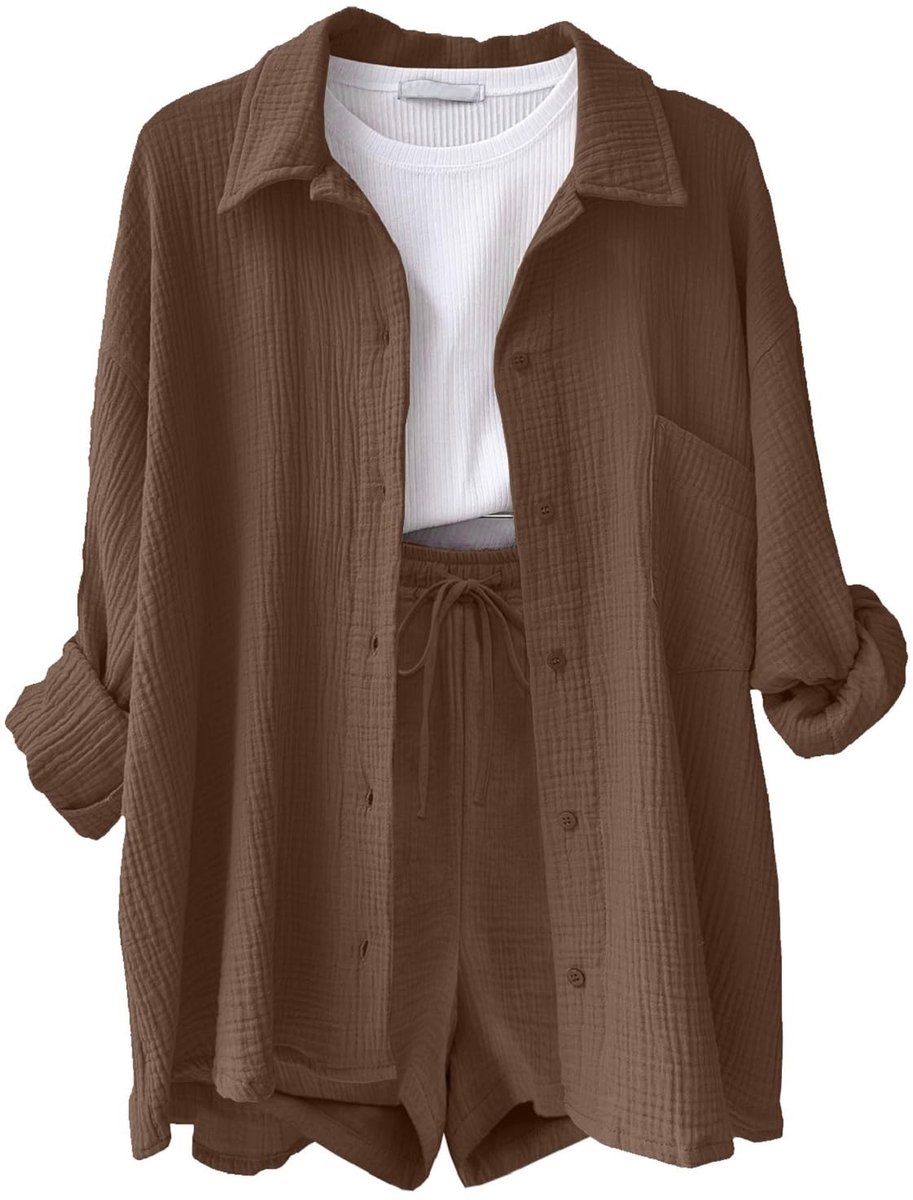Dailygoods- Sportpak Elegante 2-delige Set - Casual Dames - Katoen/Linnen - Ademend - Hoge Taille - Zakken - Tweedelige Set