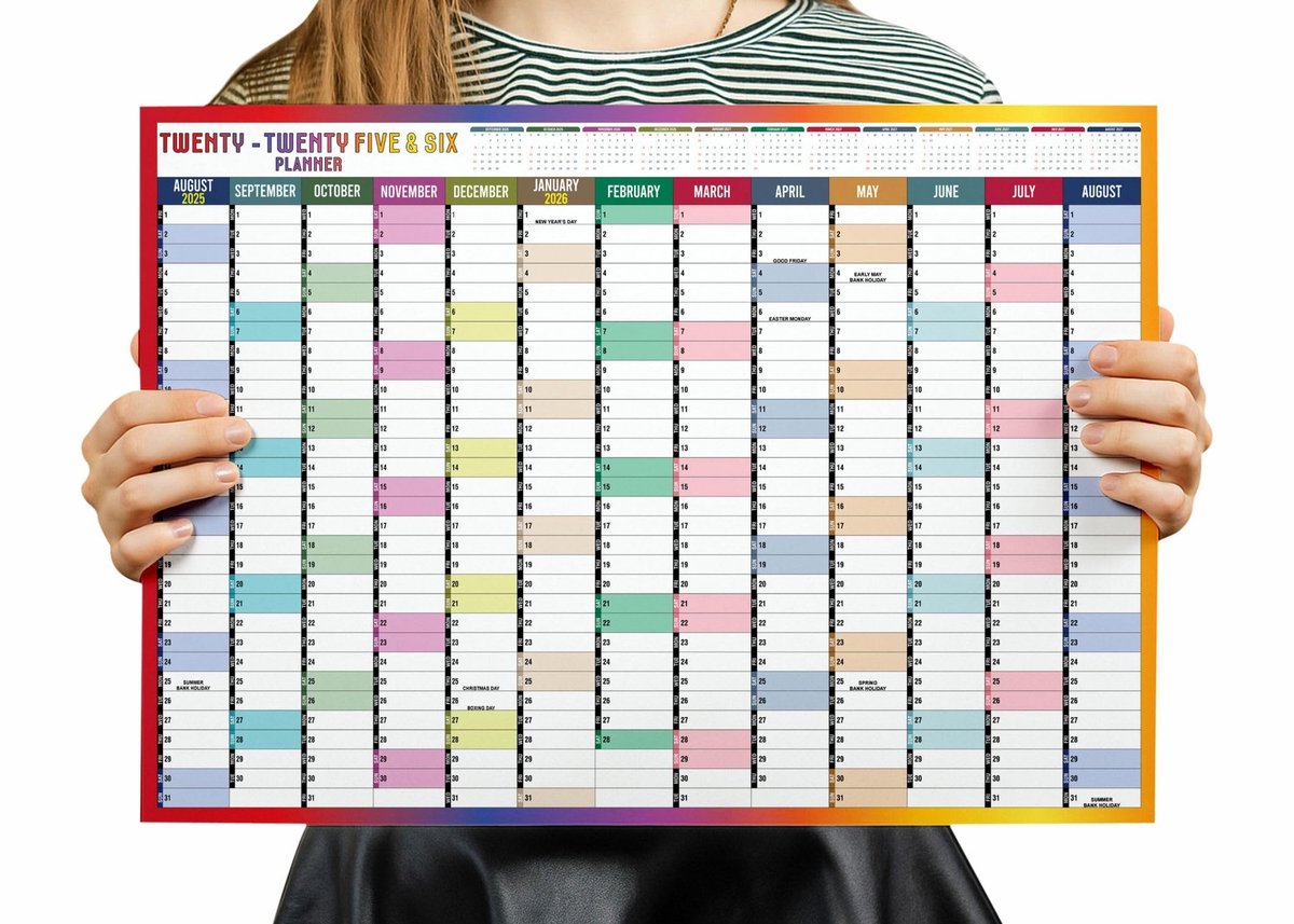 Dailygoods- Wandplanner A2 2025-2026 - Academische Kalender - Jaarplanner - Organisator - 42 x 59,4 cm - Veelkleurig - Muurkalender