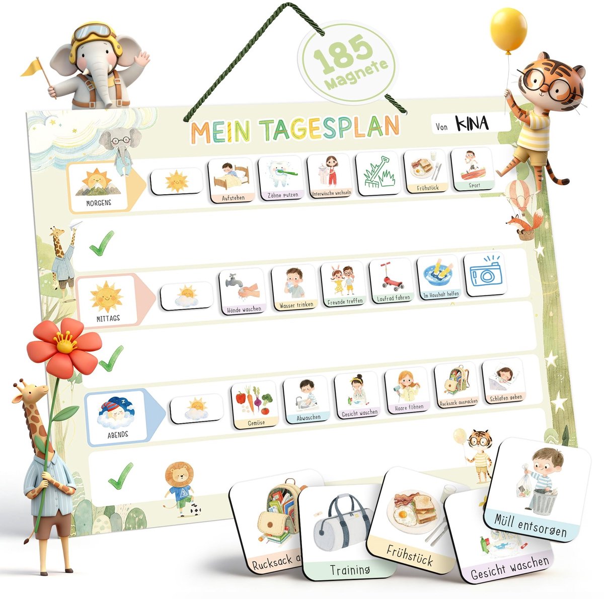 Dailygoods- Dagplanner voor Kinderen - Magnetisch Bord met 185 Magneten - Routine Planner - Creatieve Planningservaring - 42 × 32 cm - Afveegbaar Werkbord - Routinebord