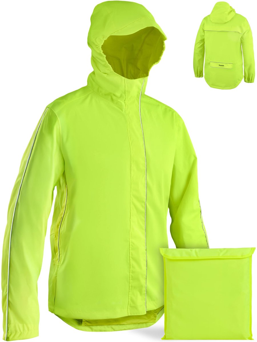 Dailygoods- Fietsjack Waterdicht Ademend - Regenjack Heren - Reflecterend Windjack - Opvouwbaar met Tas - Capuchon - Achterzak