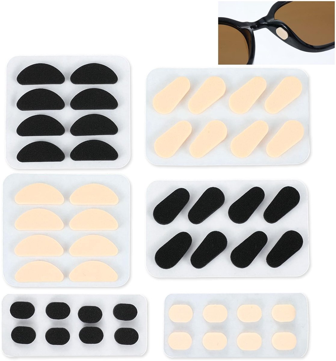 Dailygoods- Neuspads 24 Paar - Zelfklevend - Antislip - Zacht EVA-schuim - Vervangende Kussens - Onzichtbaar onder Bril - Verlicht Drukplekken - Brillenpads