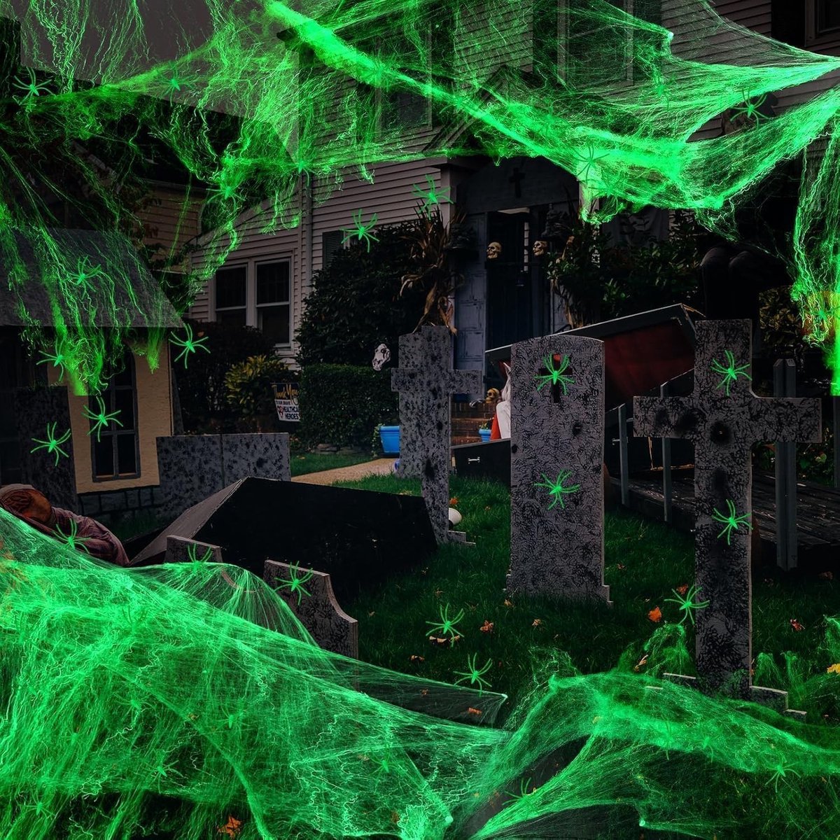 Halloween Spinnenweb met 30 Valse Spinnen - Decoratie voor Feest en Tuin
