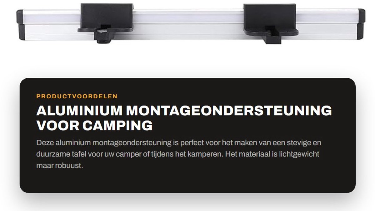 Dailygoods- Montage Aluminium - Steun 500 mm - Robuust en Duurzaam - Geanodiseerde Afwerking - Geschikt voor Campers/Caravans - Verbeterde Stabiliteit - Tafelrail
